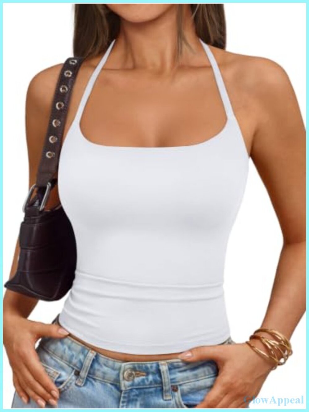 Trendy Queen Self Tie Backless Halter Top Double Lined Scoop Neck Crop